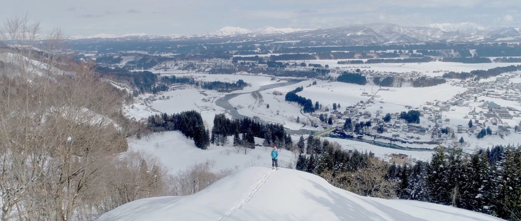 The snow hike in river terrace-Tsunan, Japan